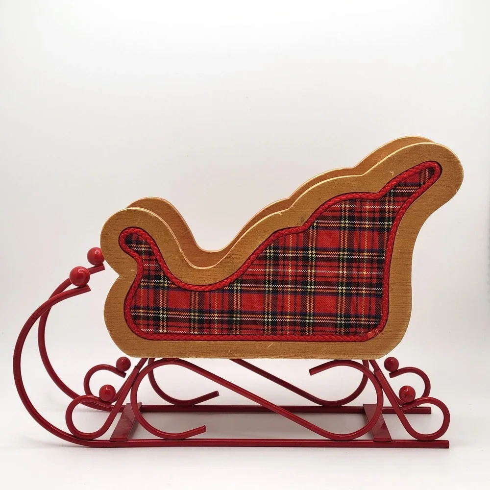 VTG 80s–90s Wood Christmas Sleigh Décor Farmhouse Rustic Textured Trim 8